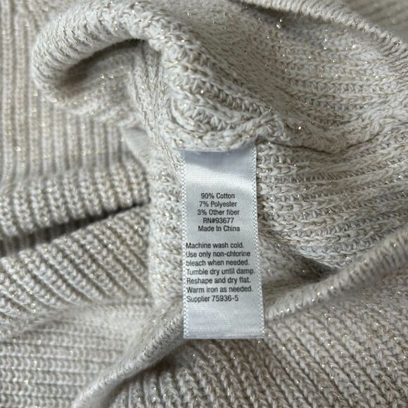 a.n.a. NEW APPROACH V-Neck Tunic Sweater-Cream/Ivory w Gold Metallic Thread Sz M - Picture 7 of 11